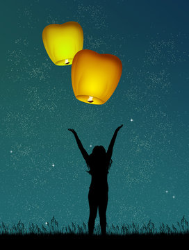 Girl With Flying Lanterns