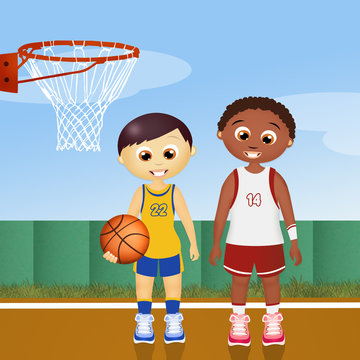 children play basketball