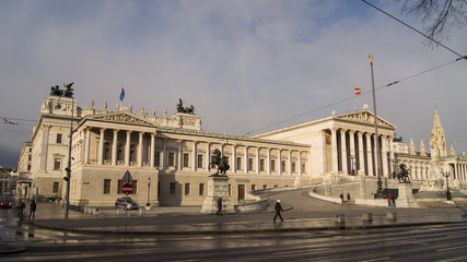 Fototapeta na wymiar Austrian parliament building (Hohes Haus) in Vienna, Austria.