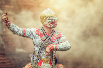 Art culture Thailand  Dancing  in masked khon hanuman