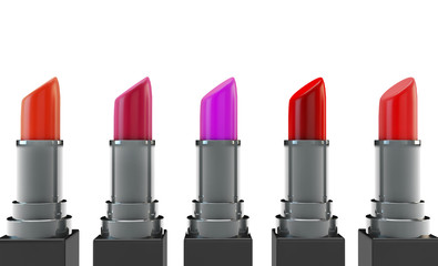 3d rendering five shades of lipstick