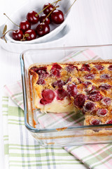 Cherry clafoutis - traditional French sweet fruit dessert