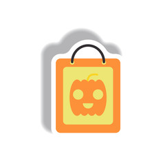 Vector illustration paper sticker Halloween icon pumpkin on bag
