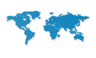 Dotted world map. 3d world map from the blue barrels. 3d rendering