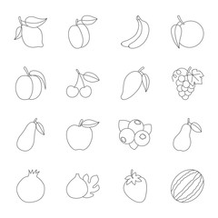 Fruits set of vector icons, line style