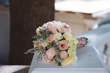 Wedding bouquet with beautiful flowers on white background