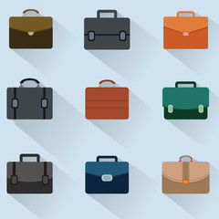 Briefcase icons set on background