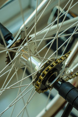 Part of Bike wheel in close up