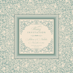Wedding Invitation cards in an vintage-style green and beige.