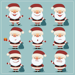 Big set Christmas Santa Claus in different poses. Collection isolated Santa claus in cartoon style.