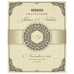 Wedding Invitation cards in an vintage-style brown and gold.