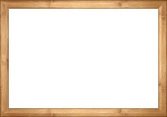 empty wooden retro picture or blackboard frame with bamboo wood isolated on white background / Holzrahmen Bambus isoliert auf weißem Hintergrund - obrazy, fototapety, plakaty