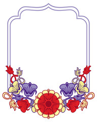 Beautiful frame with blue and red flowers.