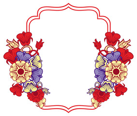 Beautiful frame with blue and red flowers.