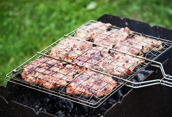 Marinated shashlik preparing
