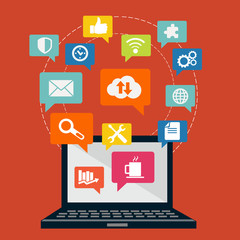 Web and mobile phone services and apps. Icons for web design development, web page design layouts, various devices.