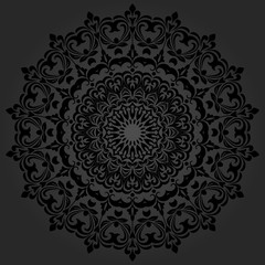 Oriental pattern with arabesques and floral elements. Traditional classic ornament. Dark round pattern