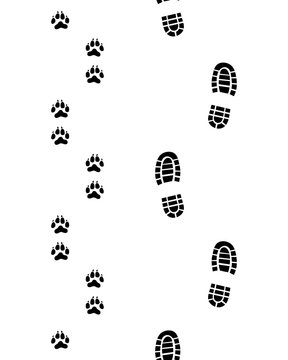 Prints of shoes and paws of dog, seamless vector wallpaper
