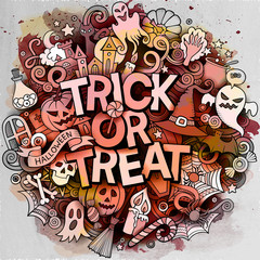 Cartoon cute doodles Trick or treat inscription