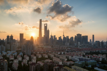Fototapeta premium Panoramic View of shanghai at Dusk