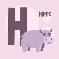 cute hippo on a background of the letter H. The square backgroun