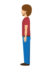 man standing with left profile t-shirt beard vector illustration