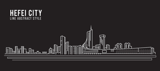 Obraz premium Cityscape Building Line art Vector Illustration design - Hefei city