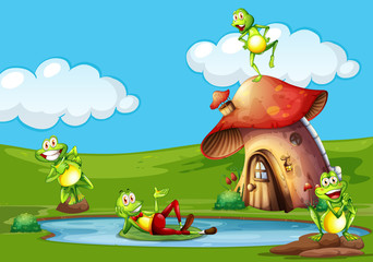 Obraz na płótnie Canvas Scene with frogs in the pond