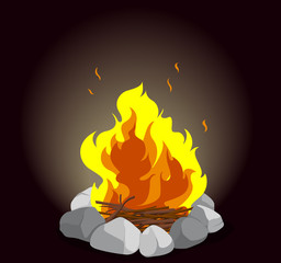 Campfire on black background