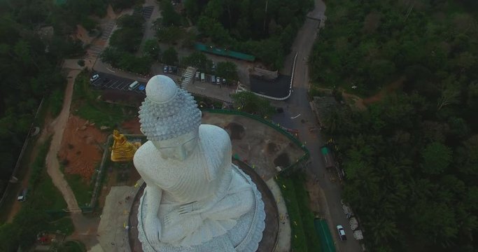 Aerial view the beautify Big Buddha in Phuket island. most important and revered landmarks on the island. The huge image sits on top of the hill it is easily seen from far away

