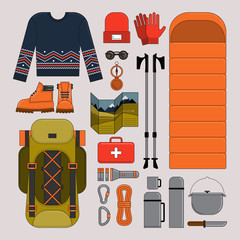 Hiking and trekking vector illustration