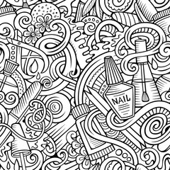 Cartoon doodles Manicure seamless pattern