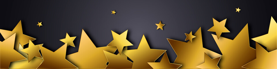 Celebration banner with gold stars on black background