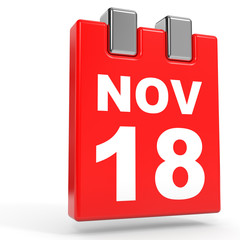 November 18. Calendar on white background.