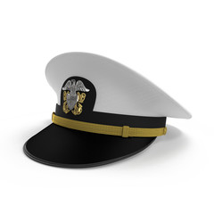 Marine's hat or Naval cap with a visor on white. 3D illustration