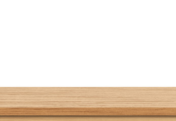 Wood table top on white background