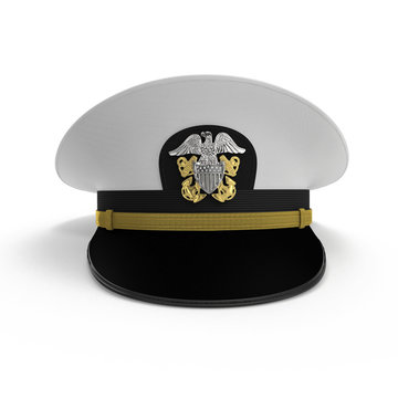 Front view admiral hat on white. 3D illustration