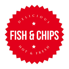 Fish and Chips vintage label red