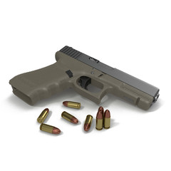 Automatic pistol with ammo on white. 3D illustration