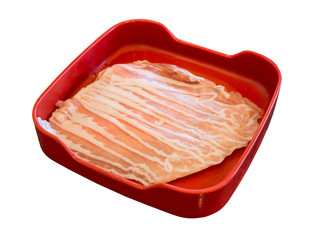 Fresh pork slice close up isolated on white