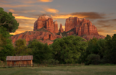 Southwest Arizona Red Rock Landscape - Red Rock Dramatic sunset in the background of Red Rocks of Sedona Arizona