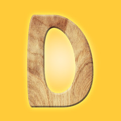 Wooden parquet alphabet letter symbol - D. Isolated on white background