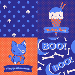 Set of Halloween Patterns and posters. One poster with an evil ice cream cone that reads 