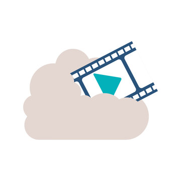 filmstrip with play buttom into the cloud vector illustration
