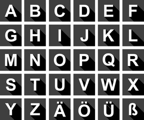 Large iconset of the alphabet with shadows in black and white