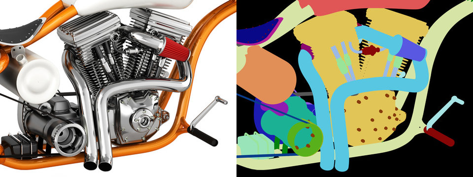 Motorcycle engine v twin with wirecolor 3d illustration