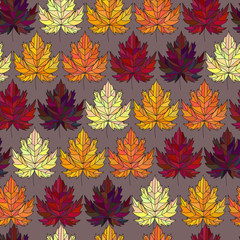 Seamless background with colorful autumn leaves. Repeating texture with floral motif. Vector illustration.