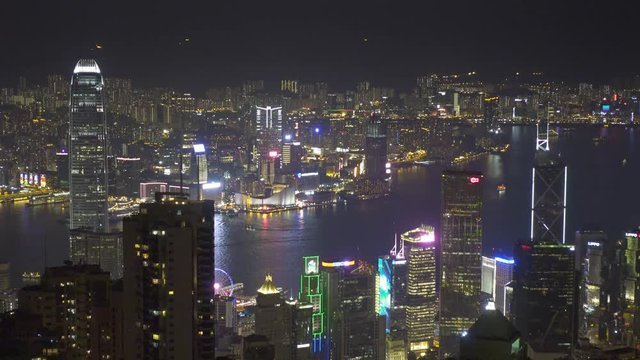 Hong Kong city at night, view from Victoria peak 4k
