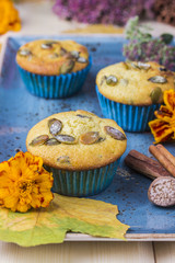 pumpkin muffins on the wooden table