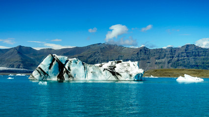 Lagoon Jokulsarlon, glacial lake and icebergs in Iceland